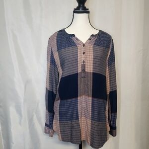 Womens Universal Threads Patchwork Peasant Shirt in Blue and Pink Tones Size S